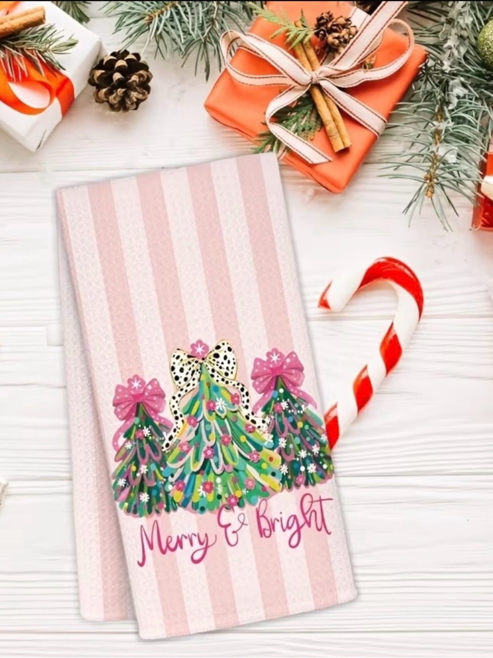 NWOT Merry & Bright Pink Holiday Kitchen Towels